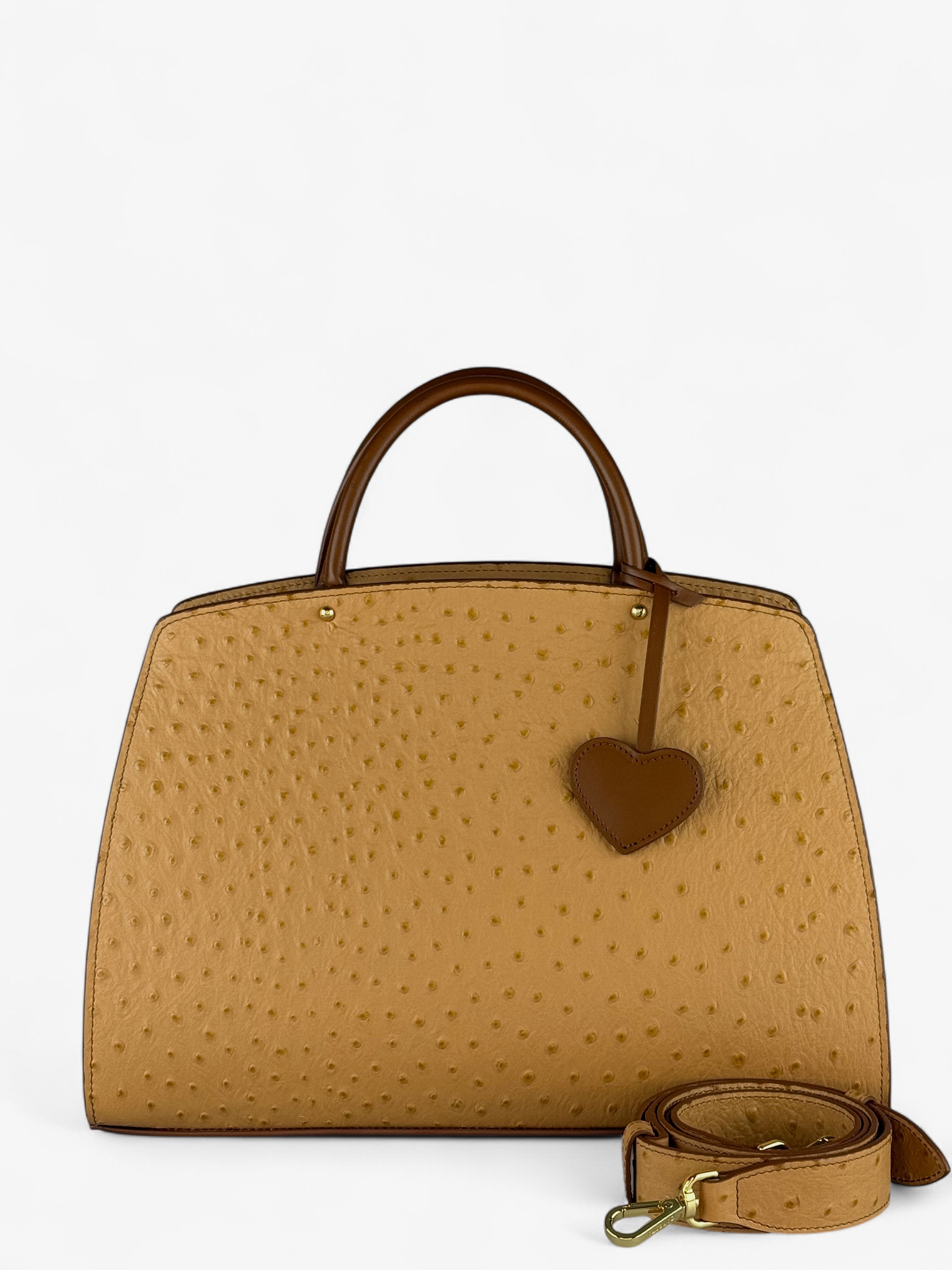Ami M Ostrich Cognac Bag