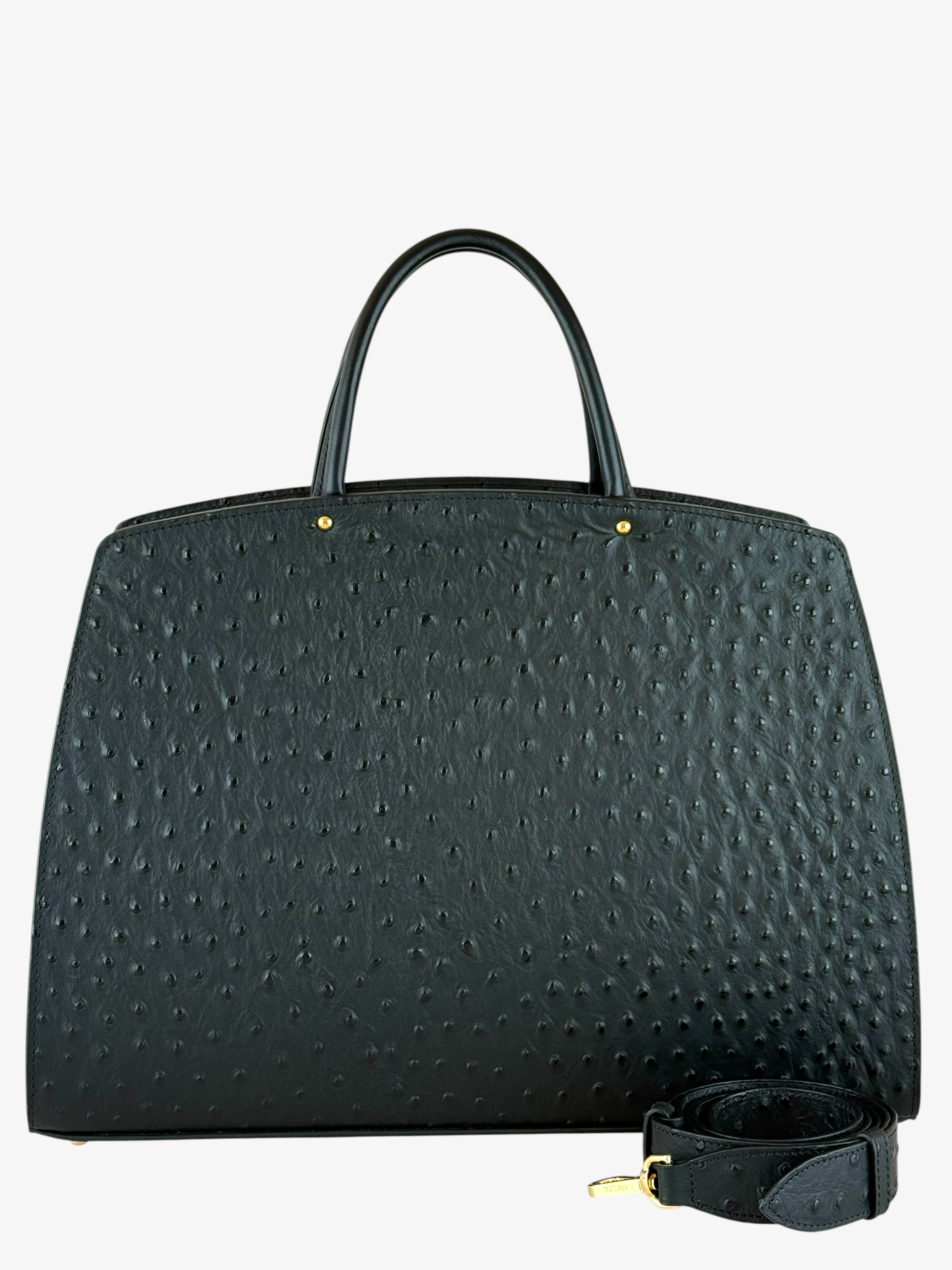 Ami L Ostrich Black Bag