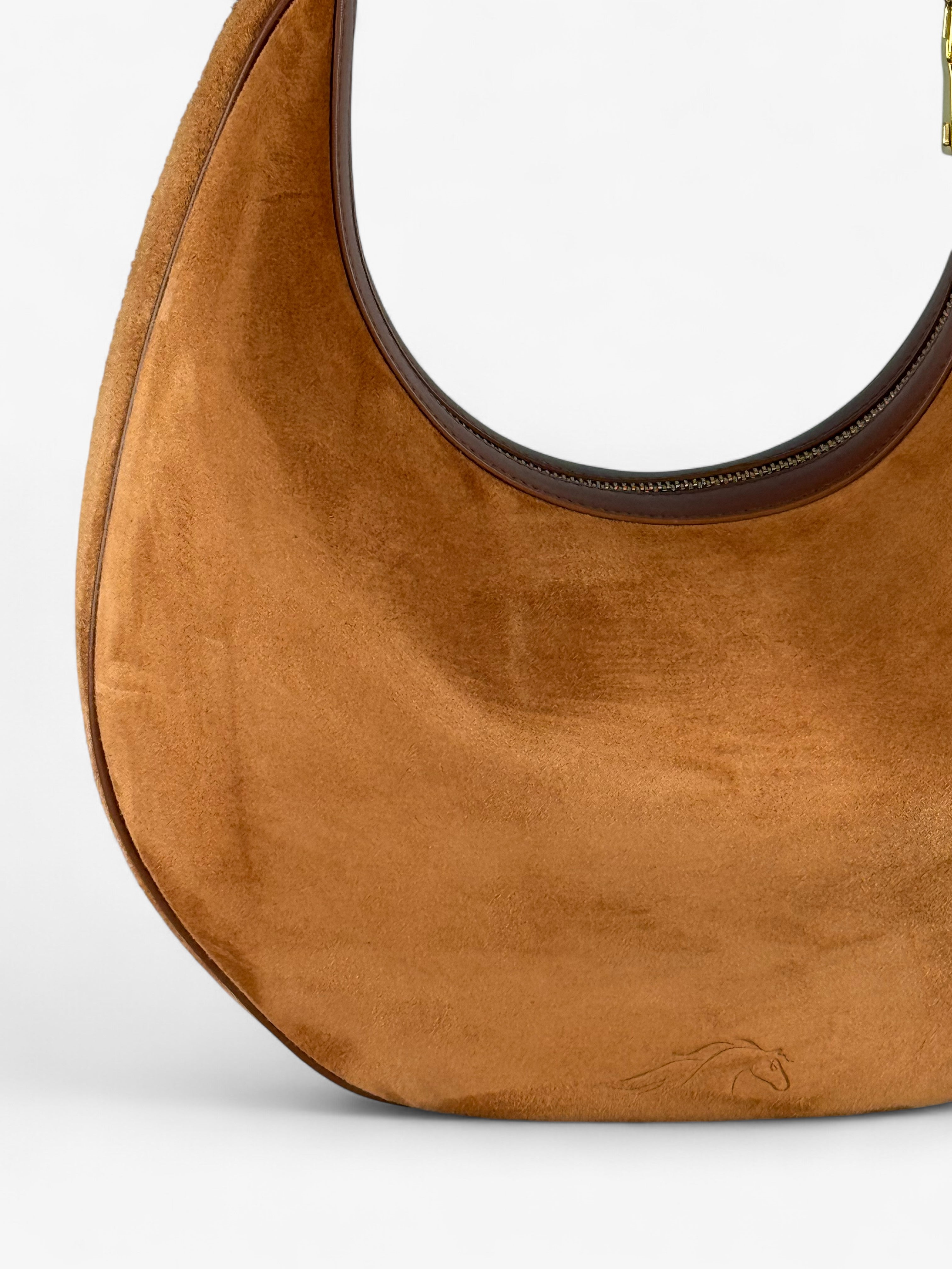 Paris L Velour Cognac Bag