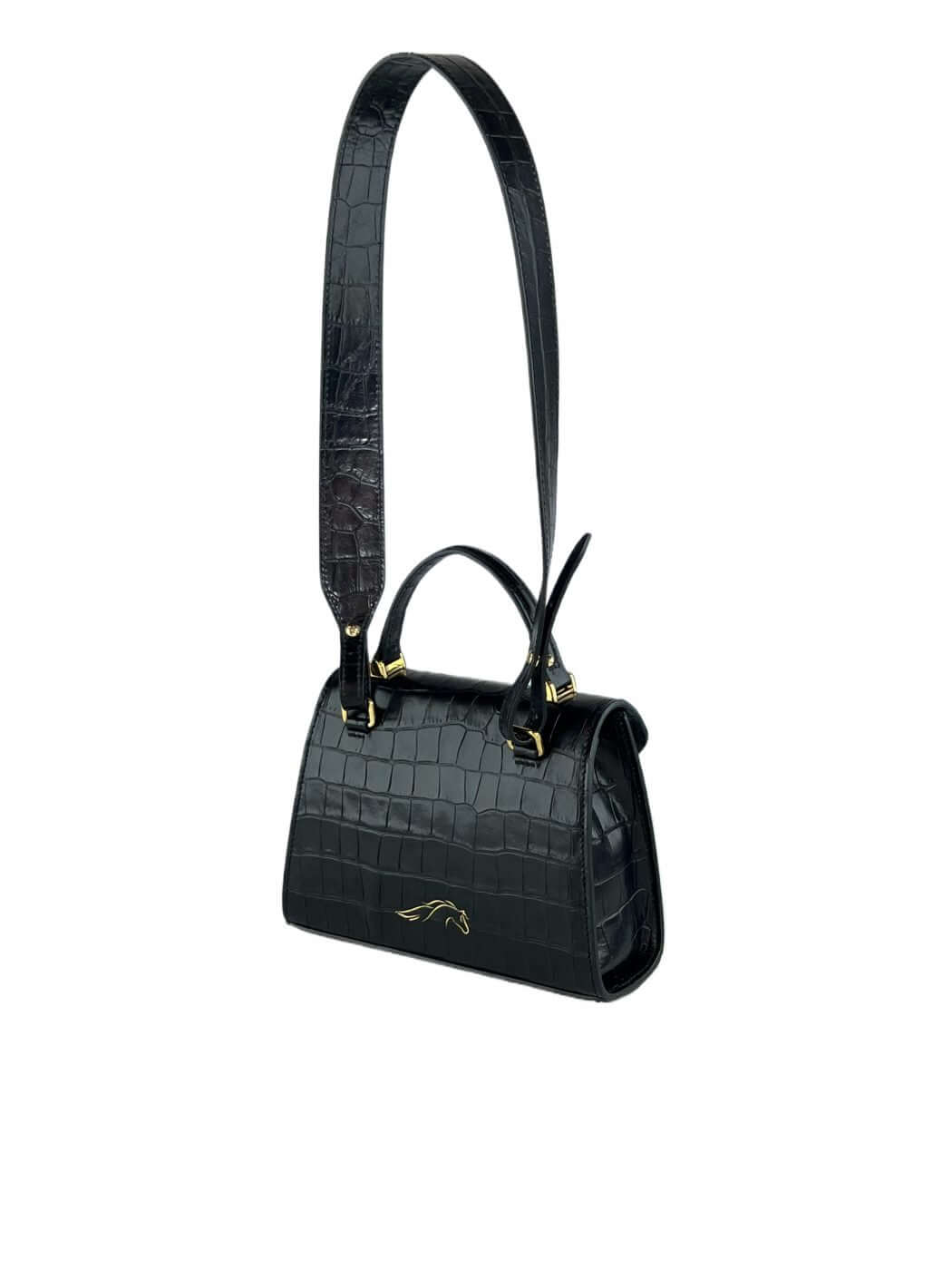 Geantă Gloria S Croco Black SS24 Materiale Exterior: Piele de vițel cu imprimeu croco Interior: Căptușeală din material textil Mâner și Curea Mâner: Fix, nedetașabil Curea: 1 curea de umar, detașabilă 1 curea lungă, reglabilă (lățime de 3 cm) cu o lungime