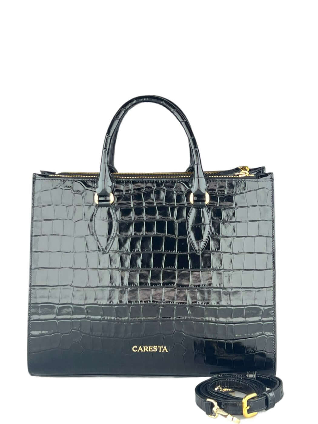 Geantă Seline L Black Croco SS24 Material exteriorPiele de vițel Material interiorCăptușeală din material textil ManerModelul este dotat cu mâner și tracollă reglabilă/detașabilă. CompartimentCompartiment central unic, 2 compartimente laterale cu fermoar