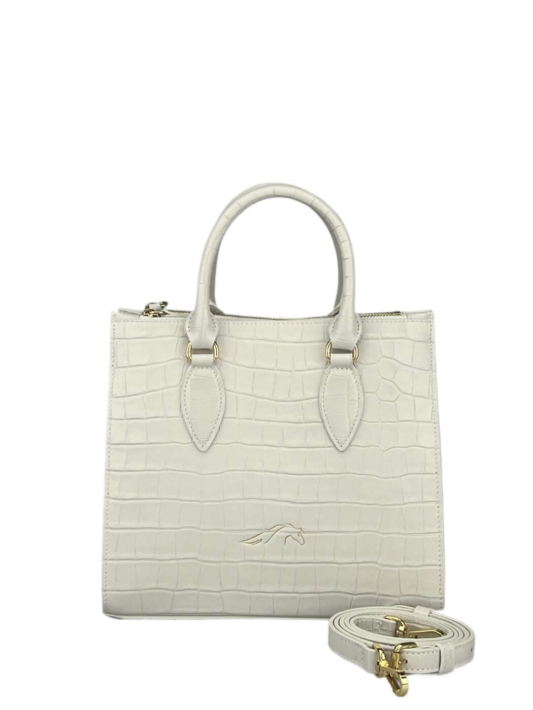 Geantă Seline M White Croco SS24 Material exteriorPiele de vițel Material interiorCăptușeală din material textil ManerModelul este dotat cu mâner și tracollă reglabilă/detașabilă. CompartimentUn compartiment central unic, 2 compartimente laterale cu fermo