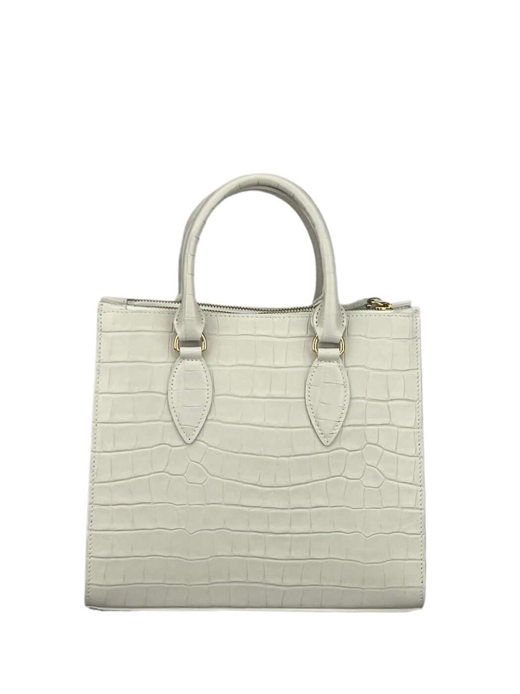 Geantă Seline M White Croco SS24 Material exteriorPiele de vițel Material interiorCăptușeală din material textil ManerModelul este dotat cu mâner și tracollă reglabilă/detașabilă. CompartimentUn compartiment central unic, 2 compartimente laterale cu fermo