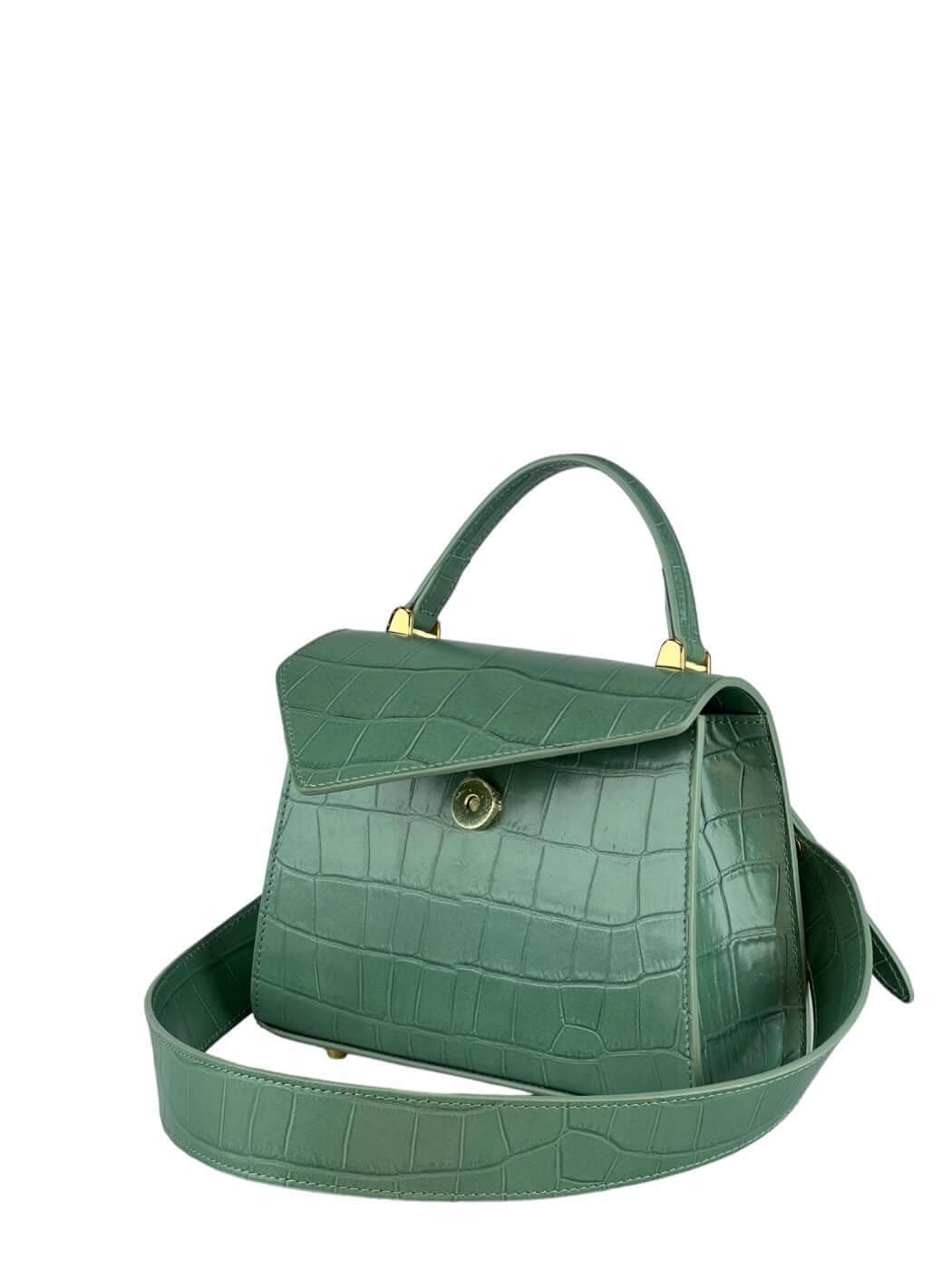 Geantă Gloria S Croco Green SS24 Materiale Exterior: Piele de vițel cu imprimeu croco Interior: Căptușeală din material textil Mâner și Curea Mâner: Fix, nedetașabil Curea: 1 curea de umar, detașabilă 1 curea lungă, reglabilă (lățime de 3 cm) cu o lungime